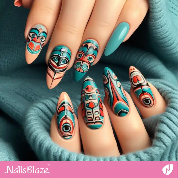 Haida Gwaii Salmon Motif Nail Design | Canadian | Tribal - NB1849